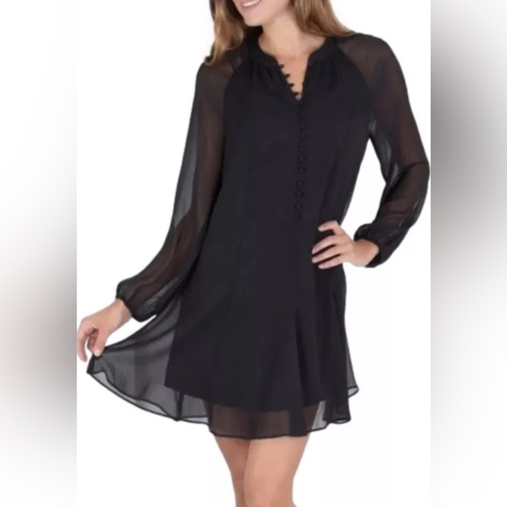 Joie Sheer Black Balloon Sleeve Mini Dress Long Sleeve XS